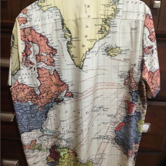 Cream Casual Button Down Shirt with World Map Print - Picture 2 of 2